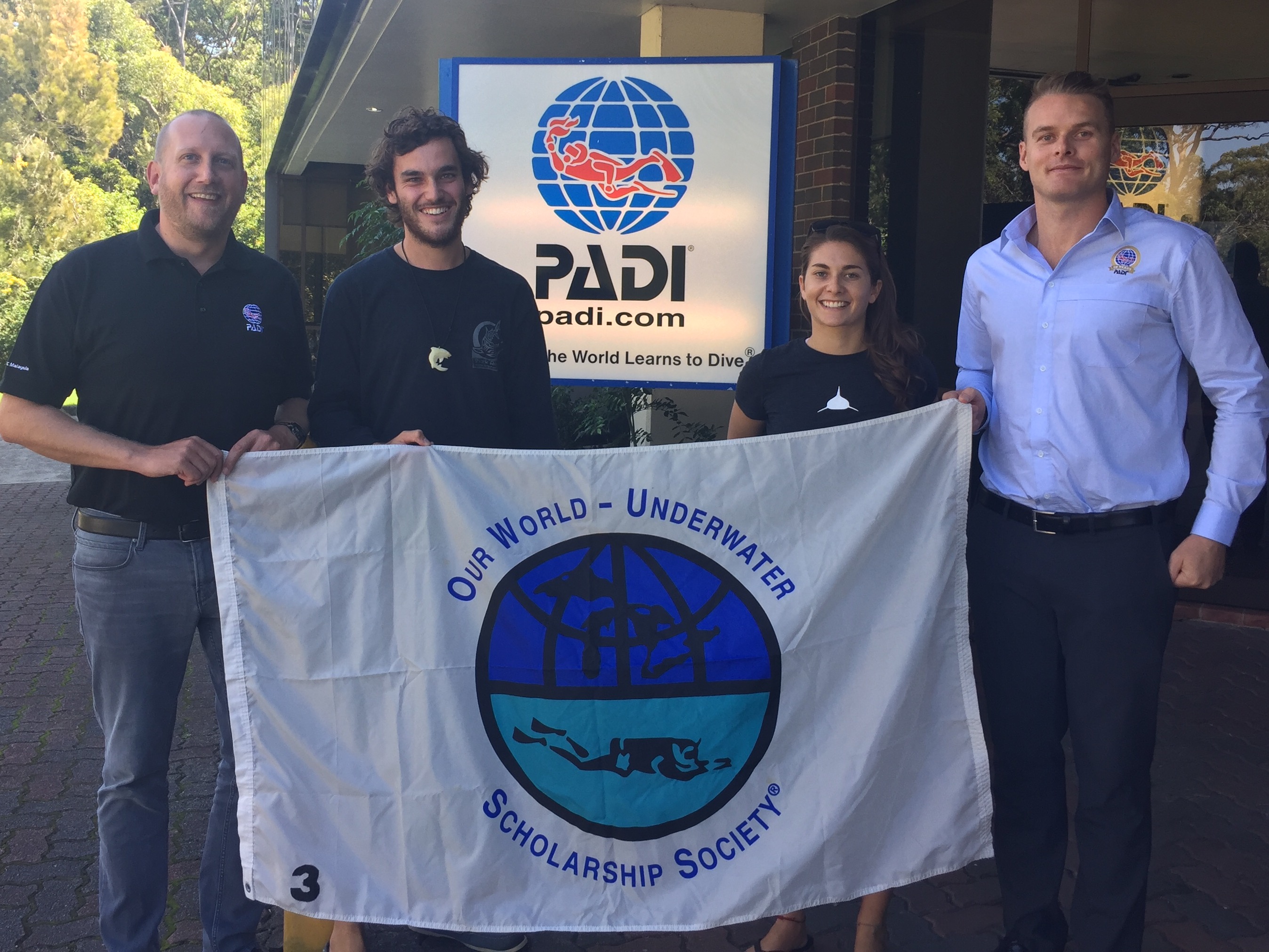 Meeting the PADI Team - Thomas Knedelik and Brandon Scott at PADI Asia Pacific Headquarters with 2015 AU Scholar Ben Buchan.