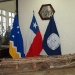 Inside INACH foyer. The Chilean (middle) and Chilan Antarctic flag are displayed